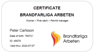 Certifikat brandfarliga arbeten (Tidigare heta arbeten) | Eldupphör