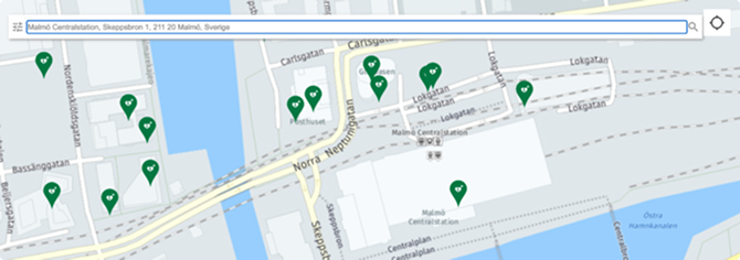 Karta Placering av hjartstartare 2020-10-27 Malmo C